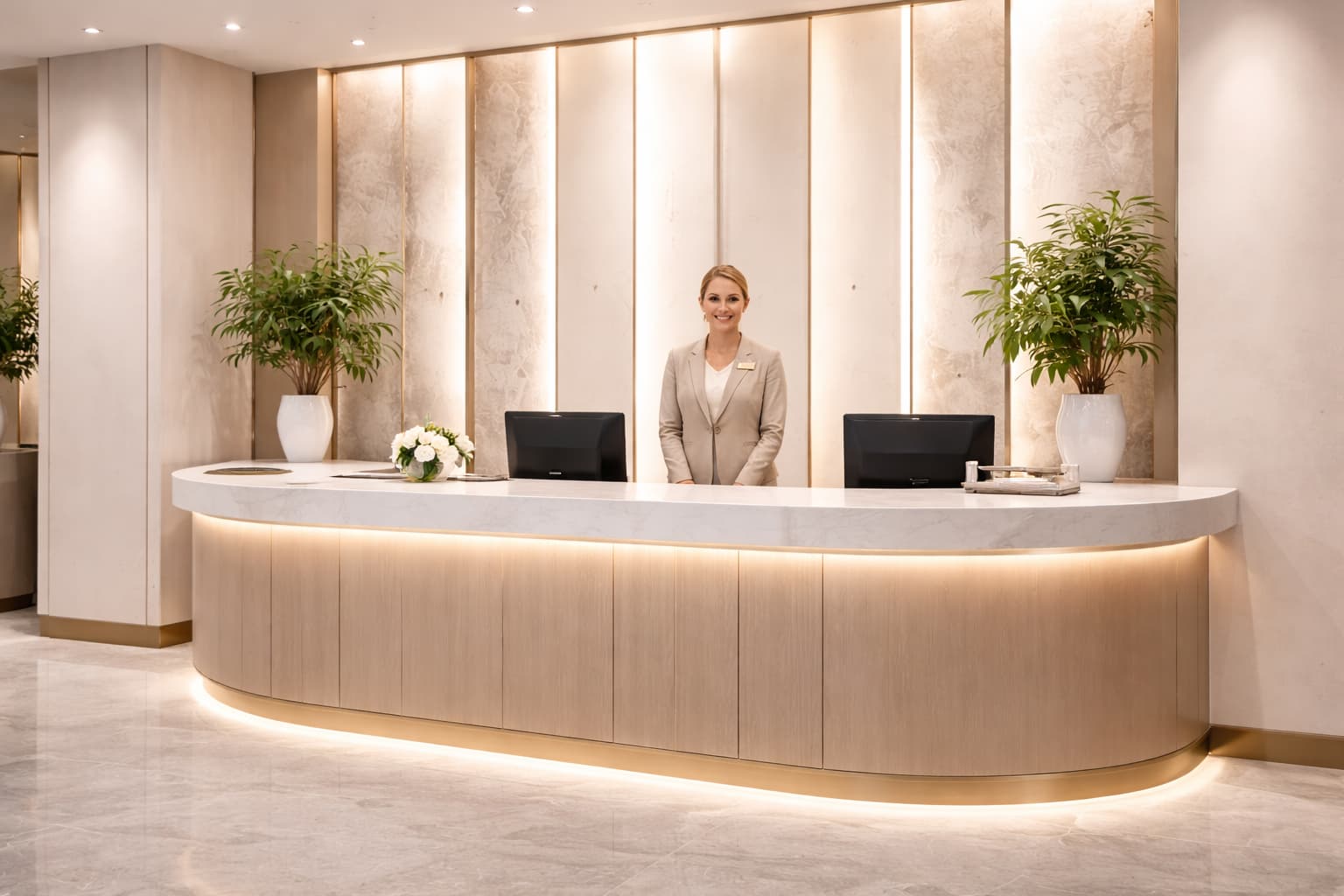 Modern reception desk at premium venue